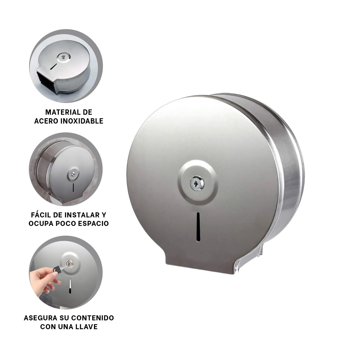 DISPENSADOR JUMBO DE PAPEL HIGIENICO SISTEMA PRACTICO METAL PLATEADO ECO Y+POST IT - 5