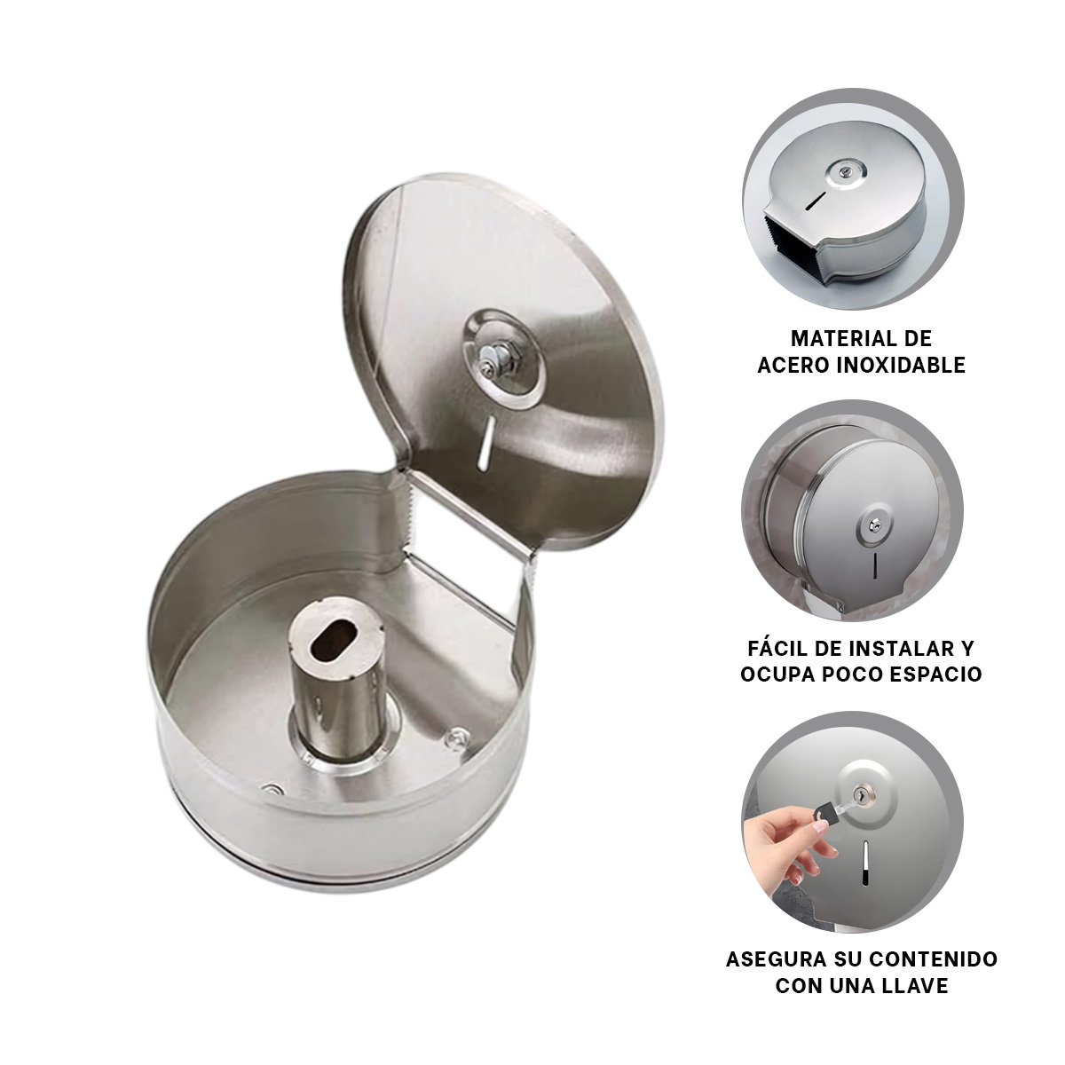 DISPENSADOR JUMBO DE PAPEL HIGIENICO FORMATO AMPLIO METAL PLATEADO PRO Y+PAPEL REGALO - 5