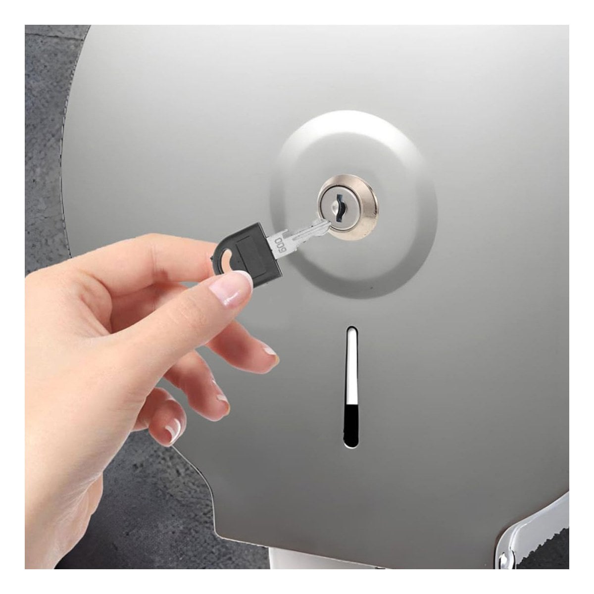 DISPENSADOR JUMBO DE PAPEL HIGIENICO MODELO RESISTENTE ACABADO PLATEADO MAX Y+REGALO STICKER - 2