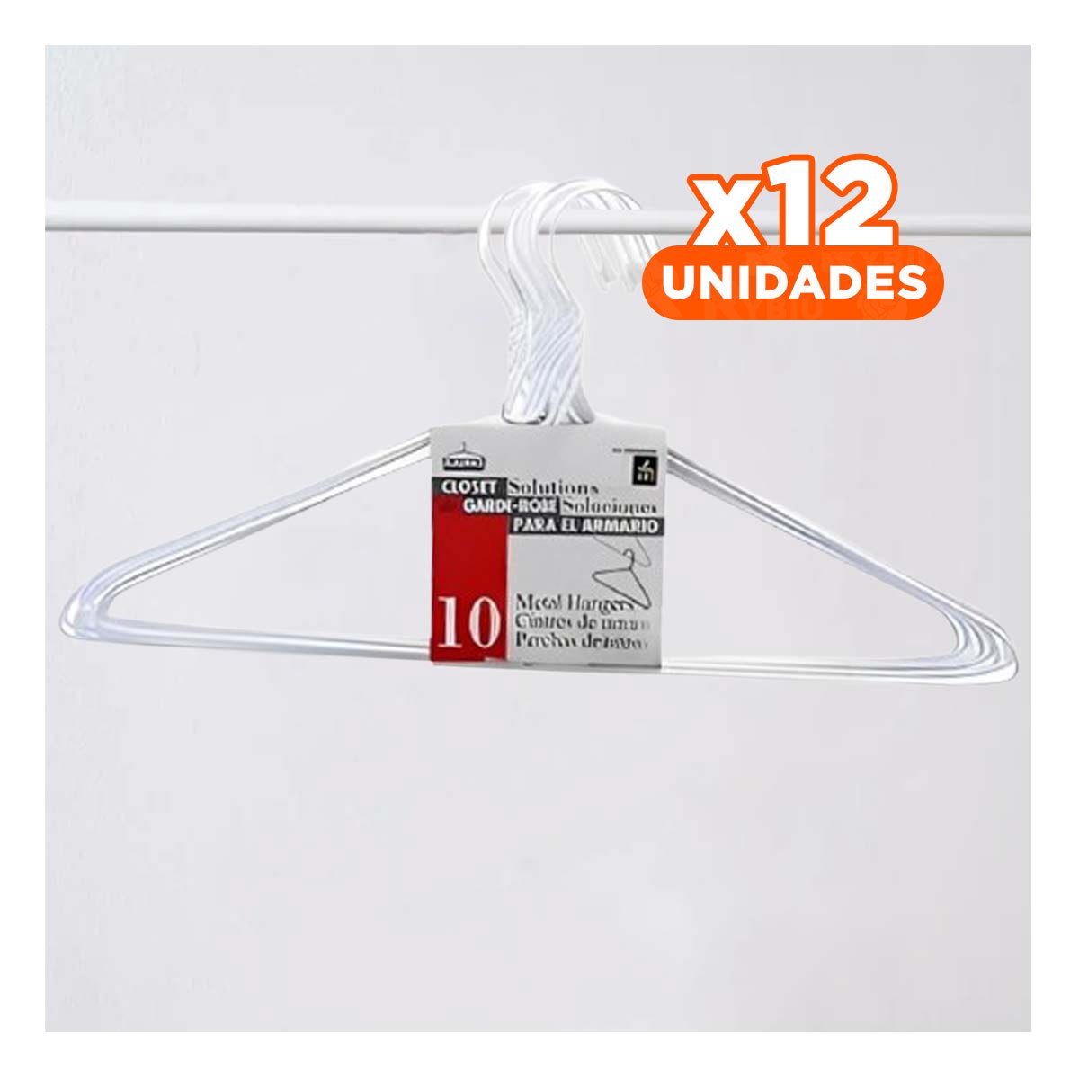 PACK12 COLGADOR LIGERO BLANCO DE ALAMBRE 10 PIEZAS 21X40CM PARA CLOSET Y+PAPEL REGALO - 1
