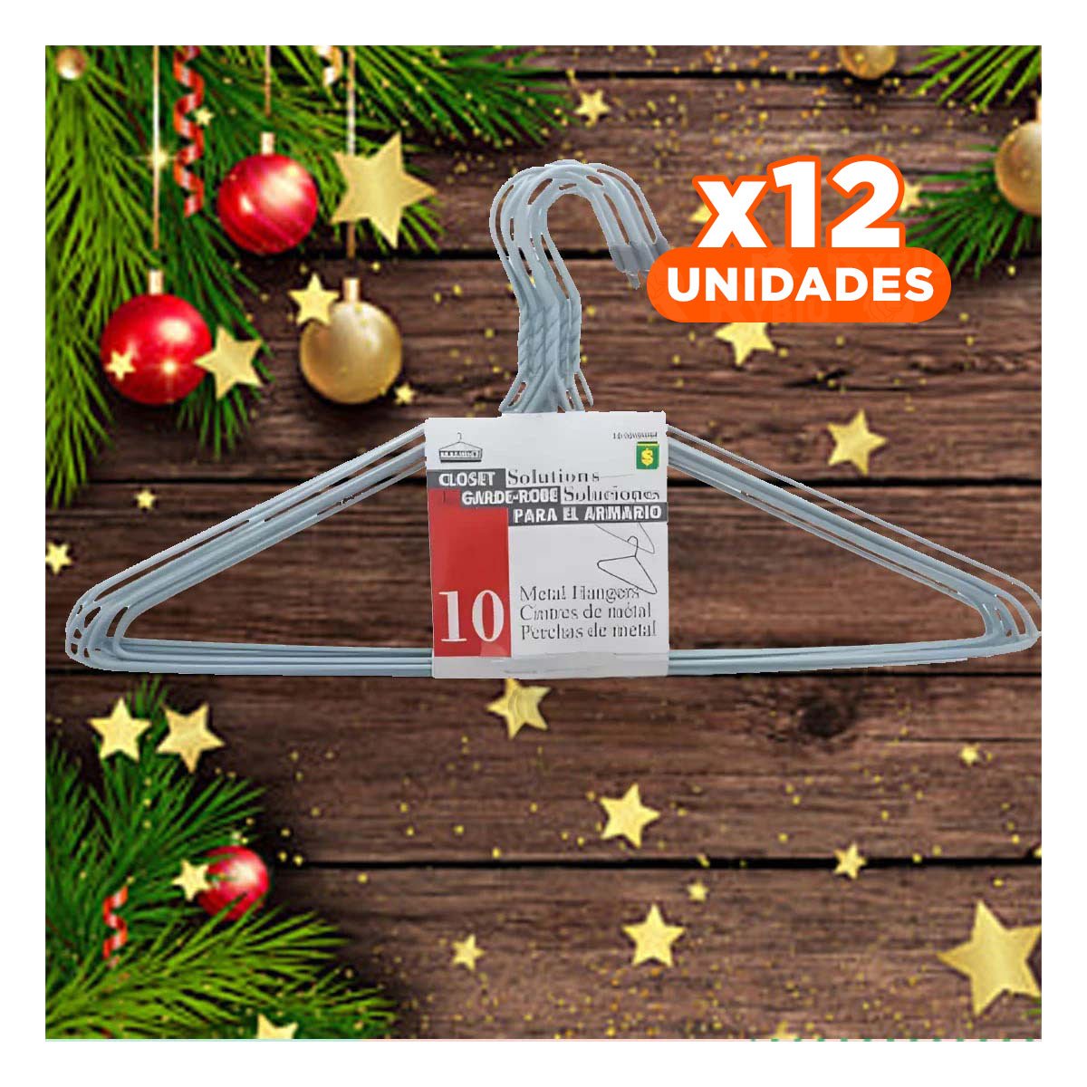 PACK12 COLGADOR RESISTENTE DE ALAMBRE PLOMO CON 10 PIEZAS 21X40CM PARA ROPA Y+PAPEL REGALO - 1