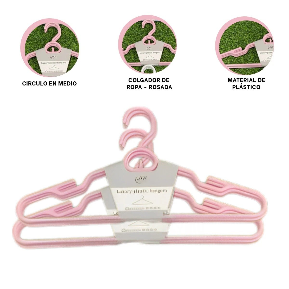 GANCHO DE ROPA DE PLASTICO ROSADO CIRCULO EN MEDIO DE 4 PIEZAS PARA PRENDAS Y+PAPEL REGALO - 5