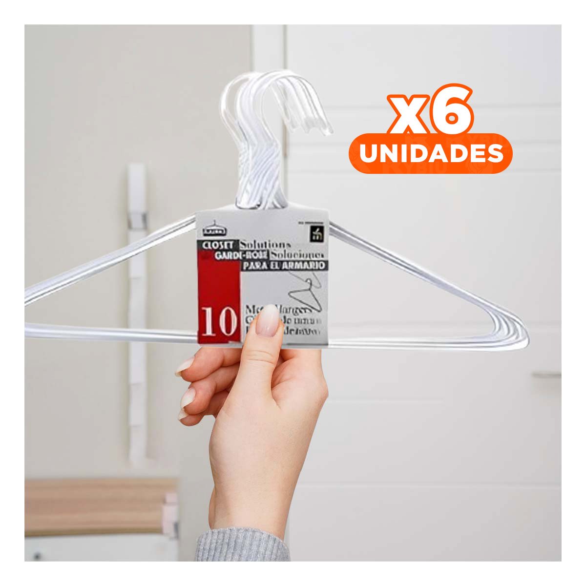 PACK6 PERCHA BLANCA DE ALAMBRE CON 10 PIEZAS 21X40CM PARA CLOSET ORDENADO Y+PAPEL REGALO - 1