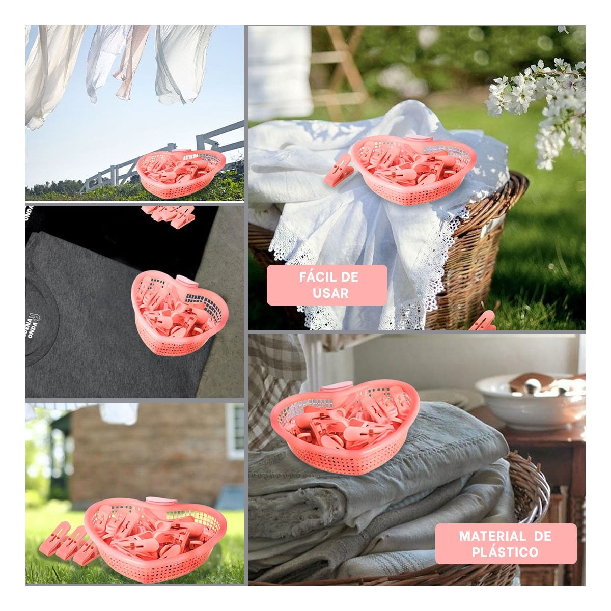 CONTENEDOR ROSADO CLARO EN FORMA DE CORAZON PARA ORGANIZAR GANCHOS DE ROPA Y+PAPEL REGALO - 3