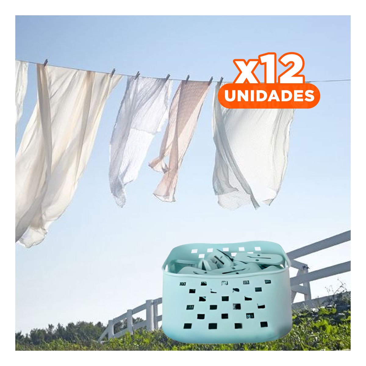 PACK12 ACCESORIO DURABLE CUADRADO CON GANCHOS VERDES PARA ROPA PARA LAVADO Y+REGALO STICKER - 1
