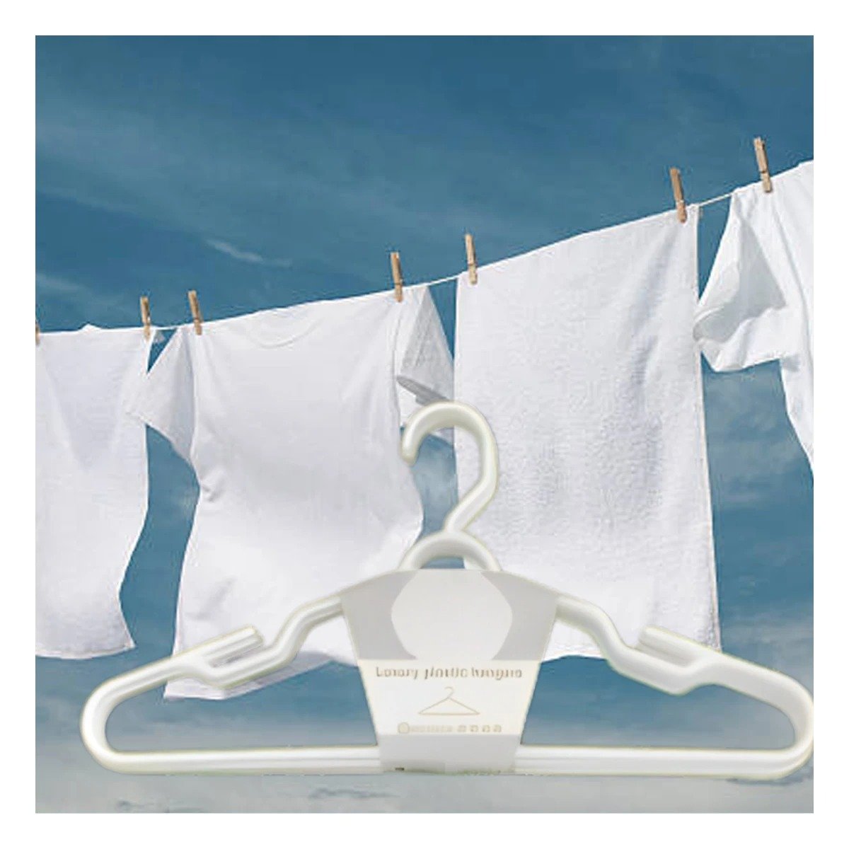 PACK6 SOPORTE PARA ROPA BLANCO PLASTICO CON CIRCULO DECORATIVO DE 4 PIEZAS Y+REGALO STICKER - 3
