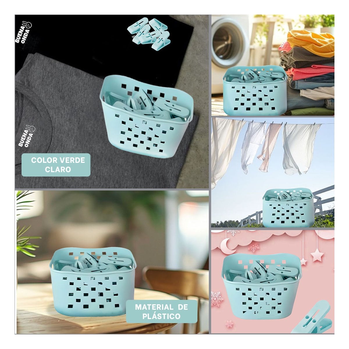 PACK2 SOPORTE CUADRADO CON GANCHOS PARA ROPA VERDE CLARO PARA SECADO Y+PAPEL REGALO - 3