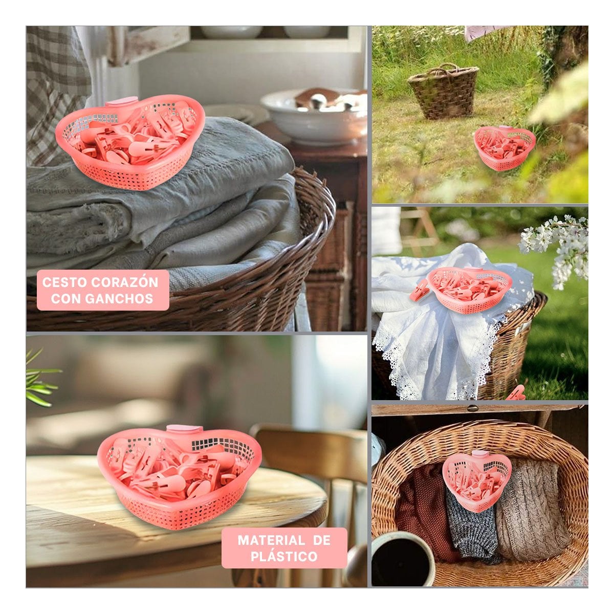 PACK2 SOPORTE ROSADO CLARO EN FORMA DE CORAZON PARA GANCHOS DE ROPA ORDENADOS Y+PAPEL REGALO - 3