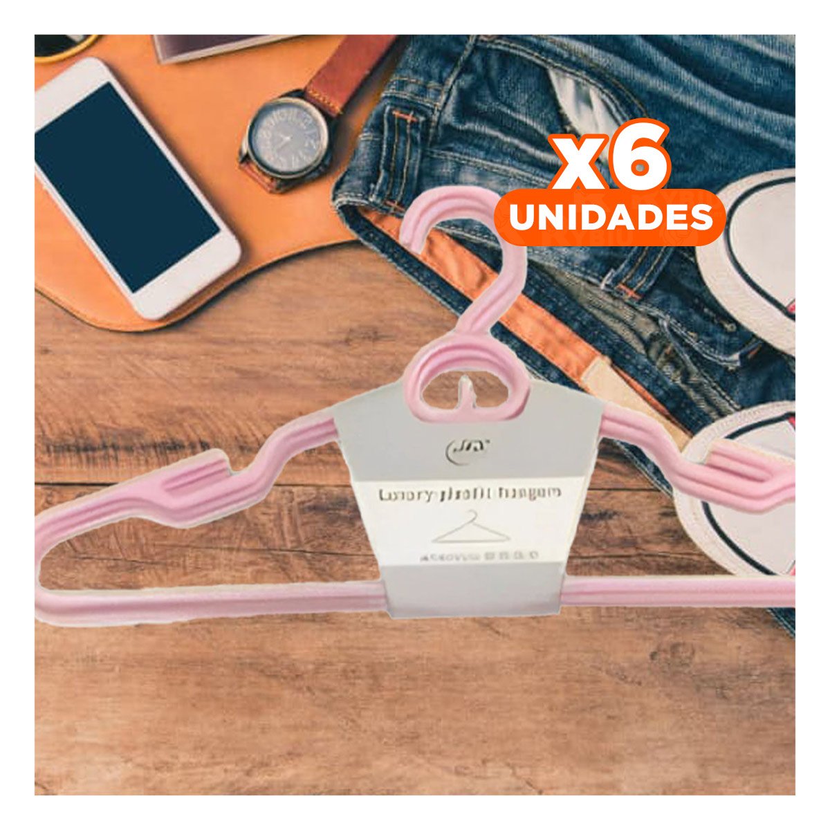 PACK6 PERCHA LIVIANA DE PLASTICO ROSADO CIRCULO EN MEDIO DE 4 PIEZAS CASA Y+PAPEL REGALO - 1