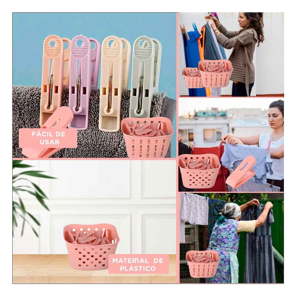 RECIPIENTE CUADRADO CON GANCHOS PARA ROPA ROSADO CLARO PARA ORDEN EN HOGAR Y+POST IT - 2