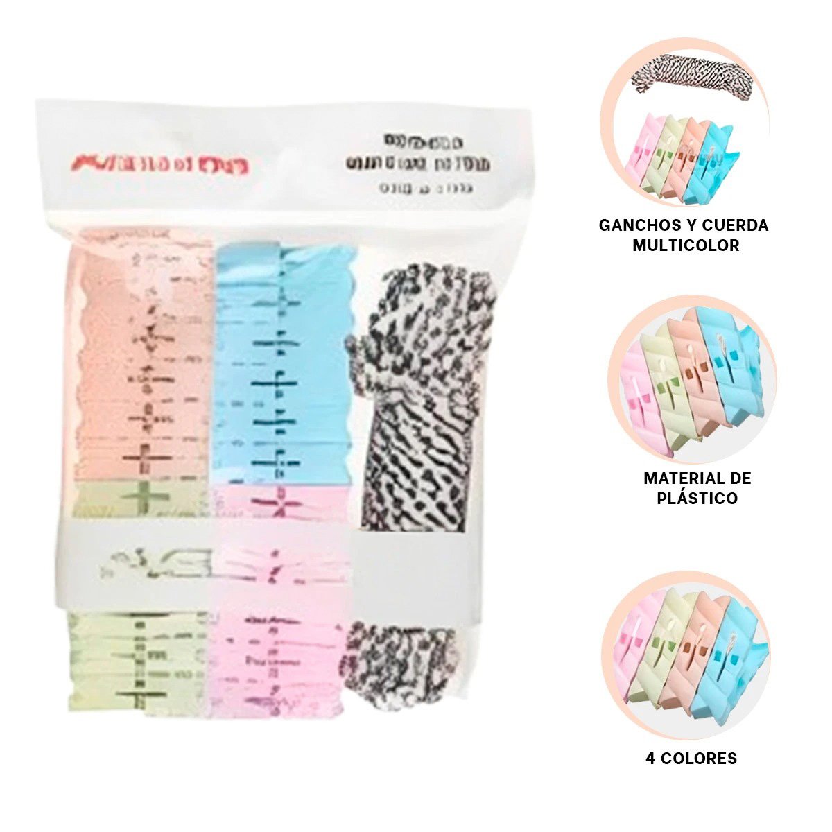 COLGADORES DE ROPA Y CUERDA MULTICOLOR PARA ORDEN EN DORMITORIO Y CASA Y+PAPEL REGALO - 5