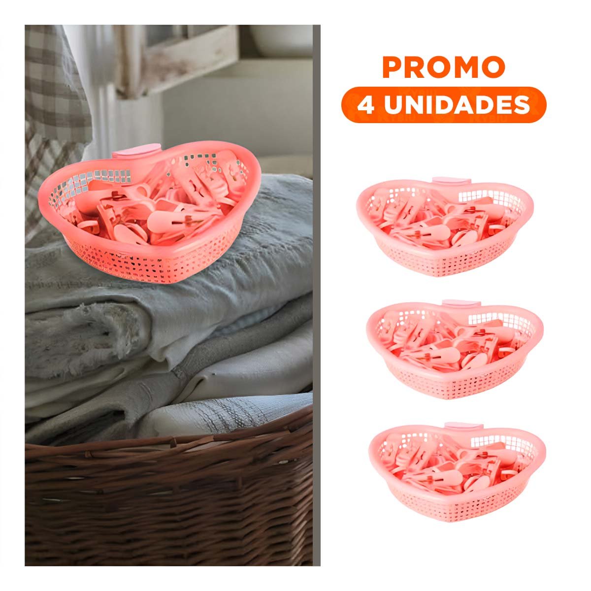 PACK4 CESTO VERSATIL ROSADO CLARO EN FORMA DE CORAZON PARA GUARDAR GANCHOS - 1
