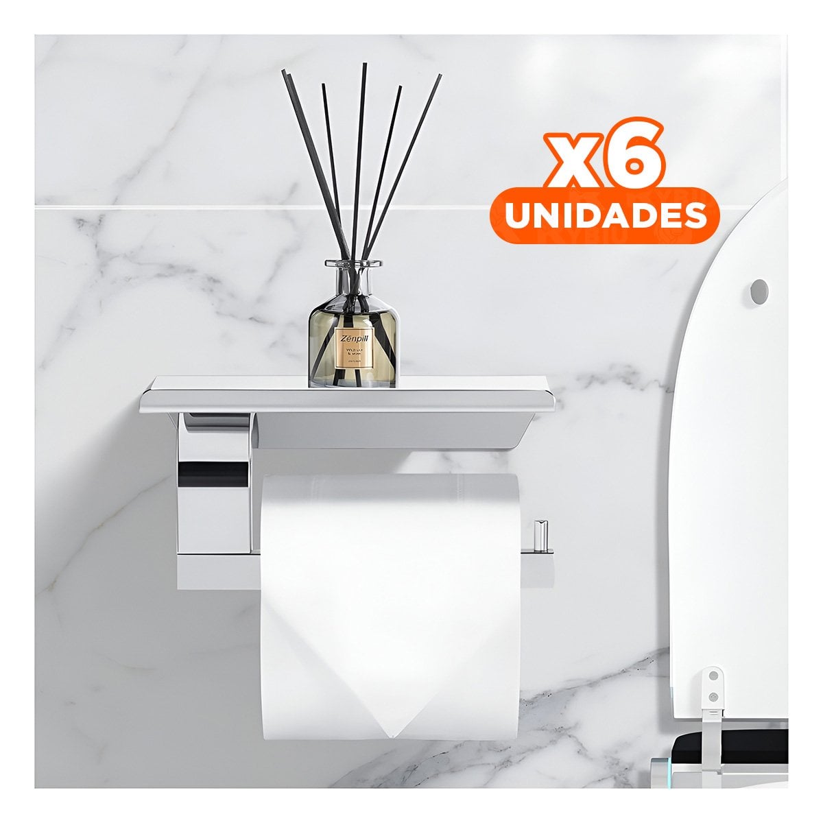 PACK6 DISPENSADOR PARA PAPEL HIGIENICO CON BASE RESISTENTE PARA PARED PLATEADO Y+PAPEL REGALO - 1