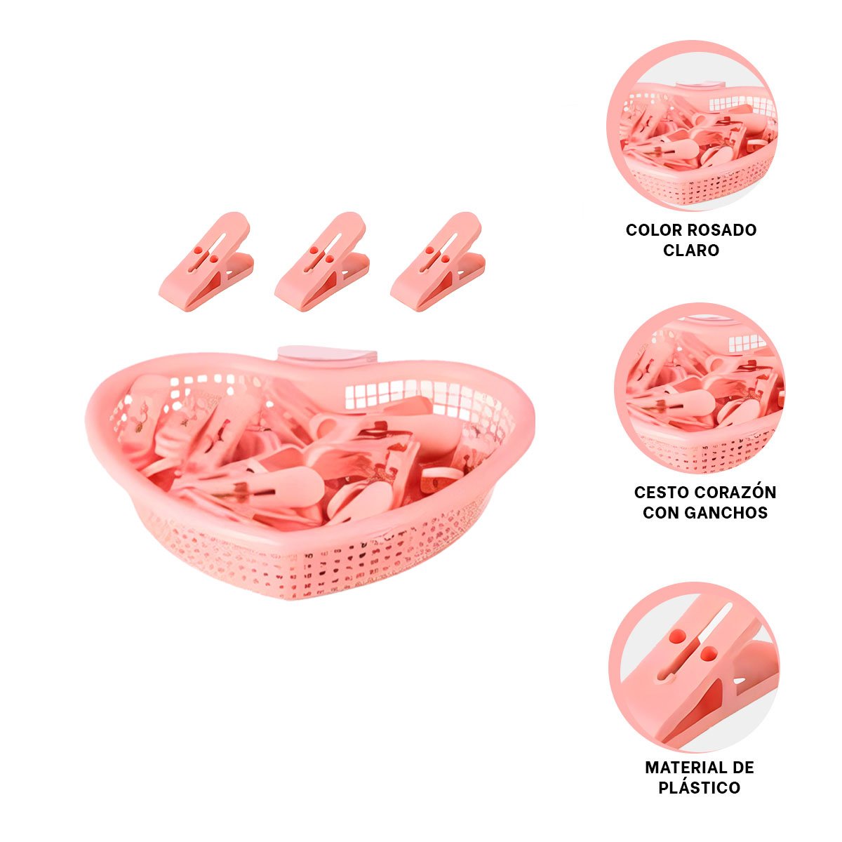 ORGANIZADOR ROSADO CLARO EN FORMA DE CORAZON PARA GUARDAR GANCHOS DE ROPA Y+POST IT - 5