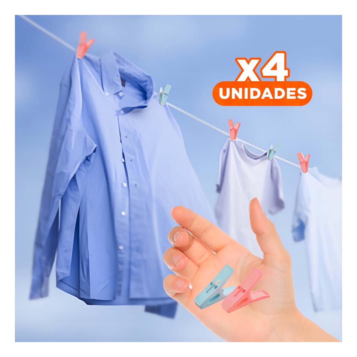PACK4 SUJETADORES DE ROPA CUADRADOS CON CUERDA EN DOS TONOS PARA CASA Y+REGALO STICKER - 1