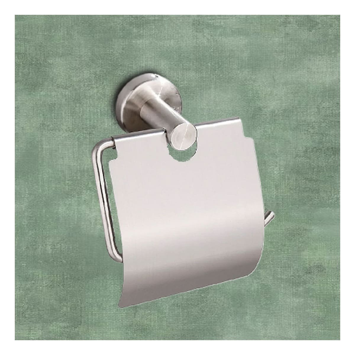 PACK2 SUJETADOR PARA PAPEL HIGIENICO CON TAPA PARA PARED ACERO PLATEADO PLUS - 5
