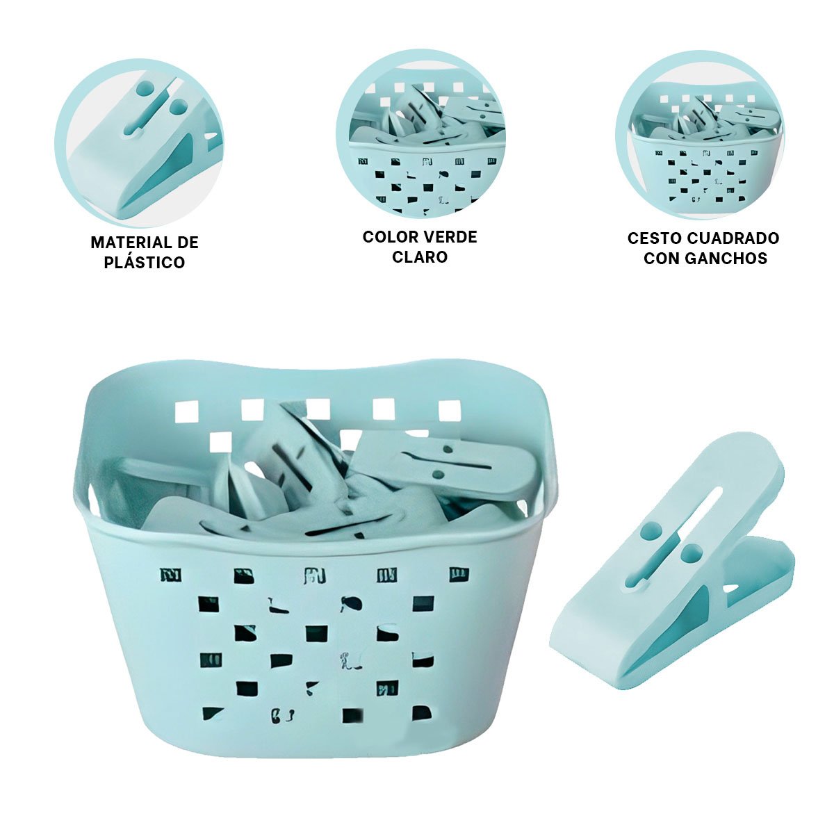 ORGANIZADOR CUADRADO CON GANCHOS PARA ROPA VERDE CLARO PARA MANTENER LAVANDERIA Y+POST IT - 5