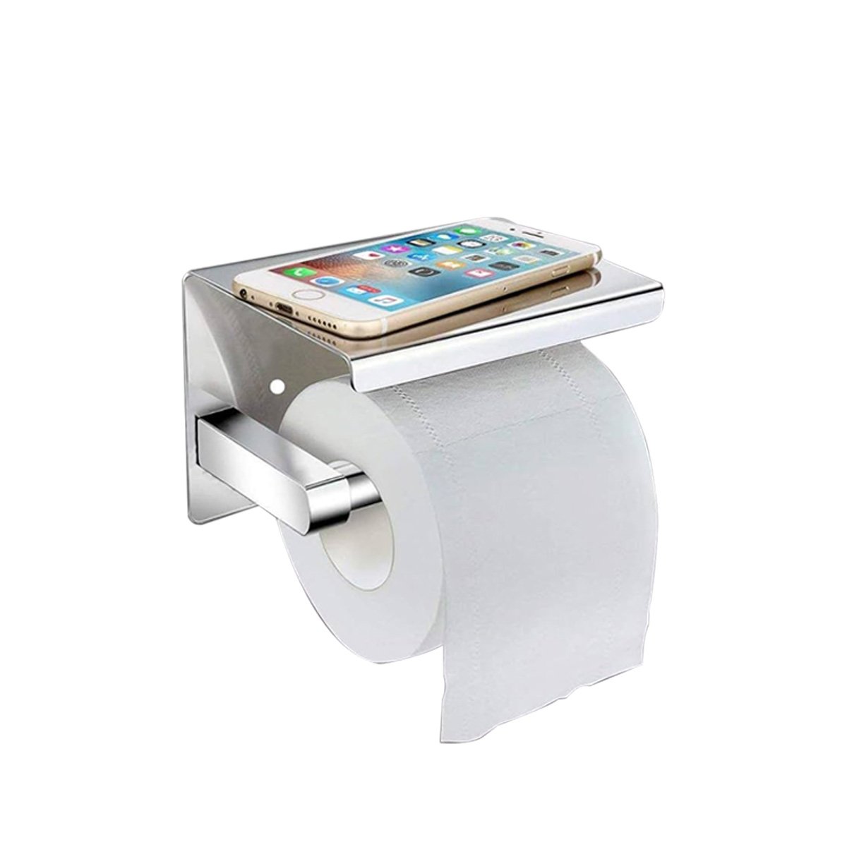 SOPORTE PARA PAPEL HIGIENICO CON REPISA SUPERIOR PARA PARED PLATEADO MAX Y+REGALO STICKER - 1