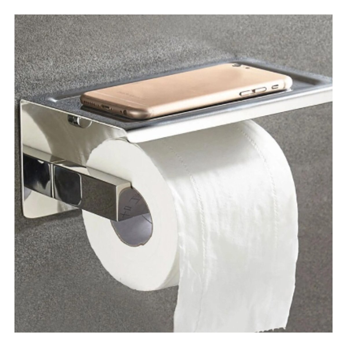 SOPORTE PARA PAPEL HIGIENICO CON REPISA SUPERIOR PARA PARED PLATEADO MAX Y+REGALO STICKER - 2