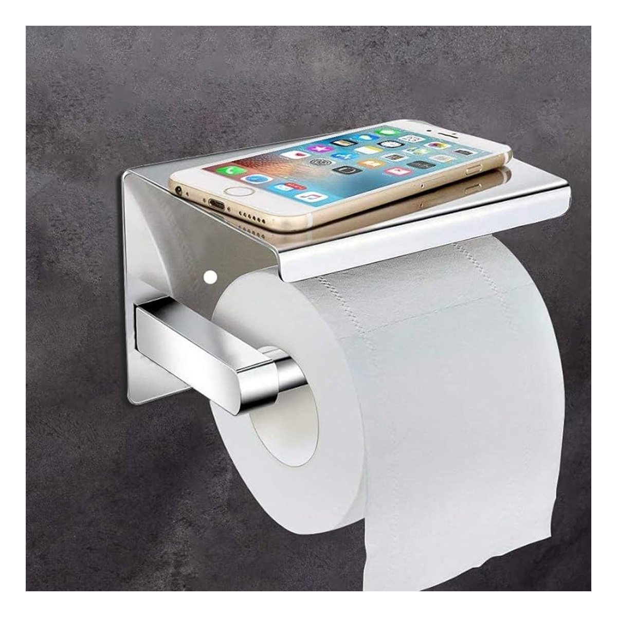 SOPORTE PARA PAPEL HIGIENICO CON REPISA SUPERIOR PARA PARED PLATEADO MAX Y+REGALO STICKER - 3