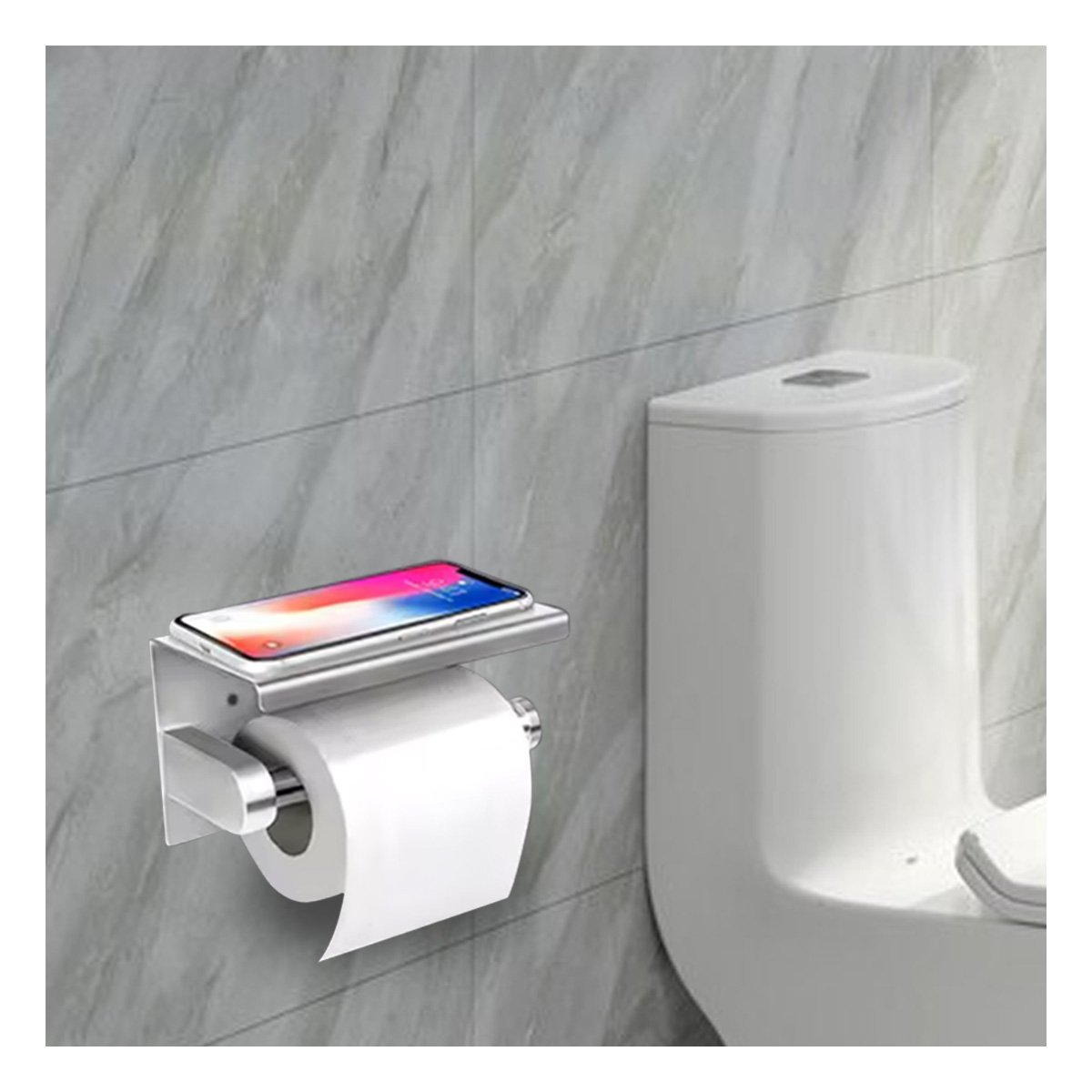 PACK2 SUJETADOR PARA PAPEL HIGIENICO CON ESTANTE PARA PARED ACERO PLATEADO PLUS - 5