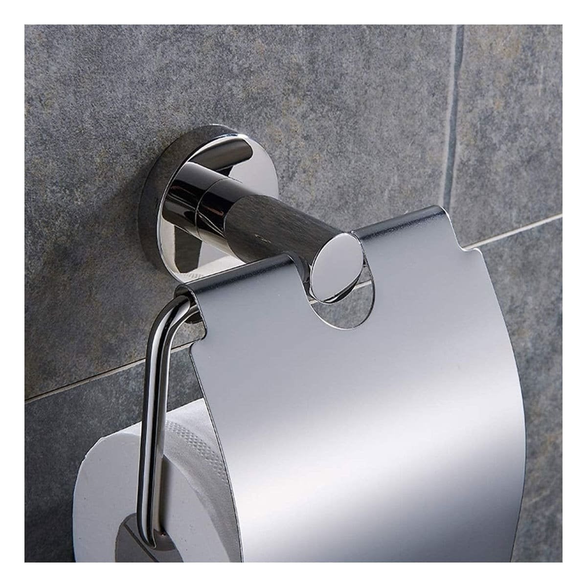 SOPORTE PARA PAPEL HIGIENICO CON DISENO MODERNO PARA PARED PLATEADO ECO Y+POST IT - 1