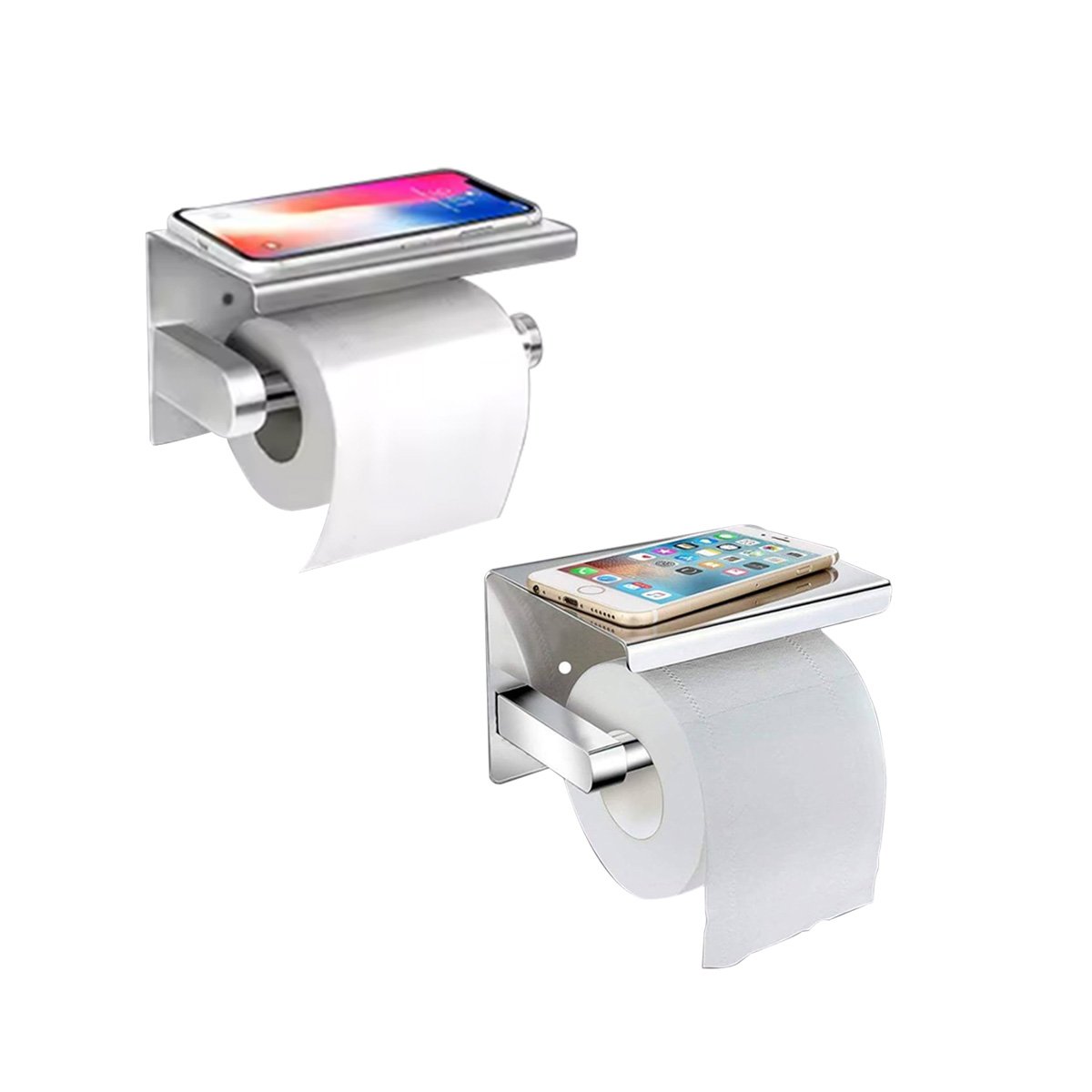 PACK2 SUJETADOR PARA PAPEL HIGIENICO CON BASE ESTABLE PARA PARED PLATEADO MAX Y+REGALO STICKER - 2