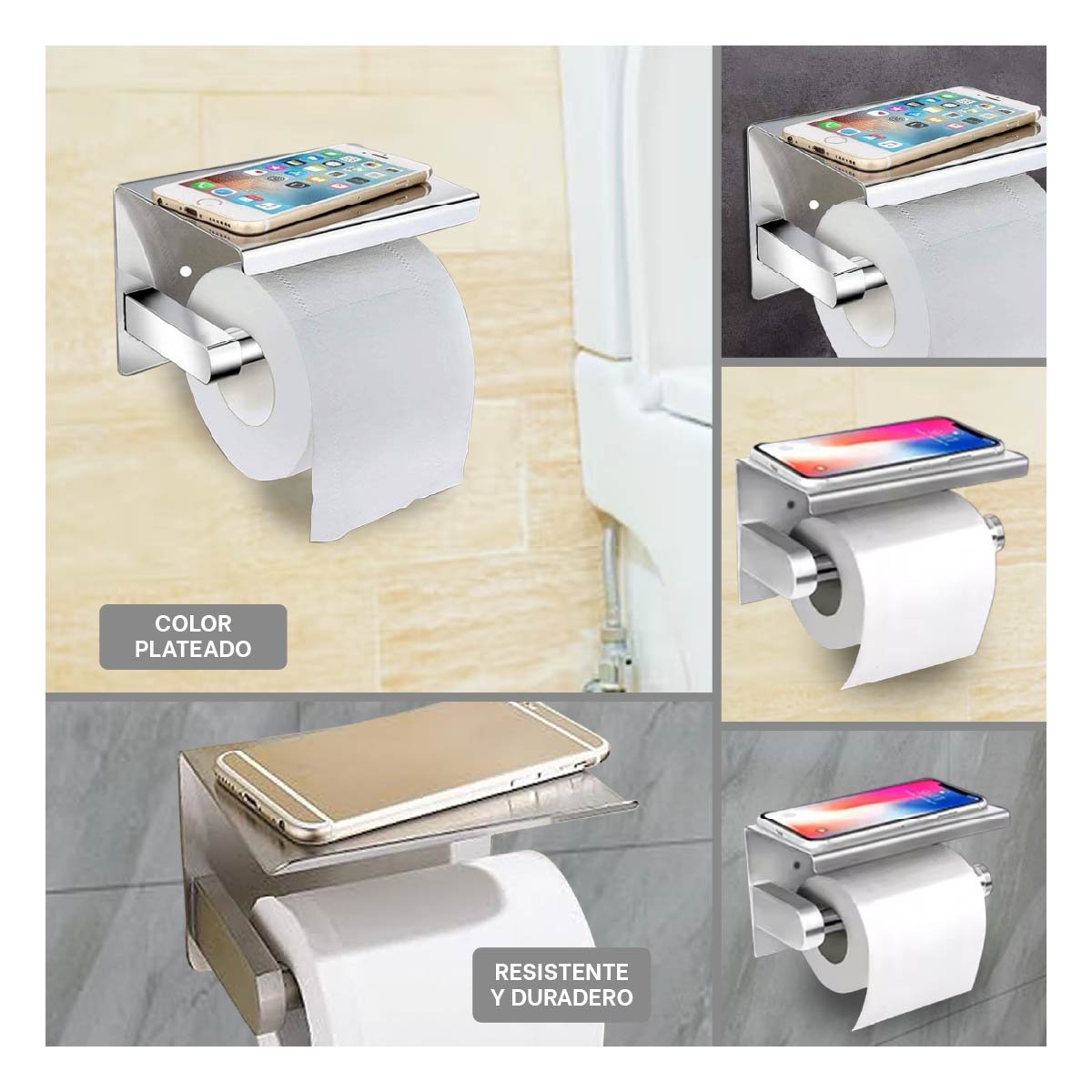 SOPORTE PARA PAPEL HIGIENICO CON DISENO MODERNO PARA PARED PLATEADO ECO Y+POST IT - 2