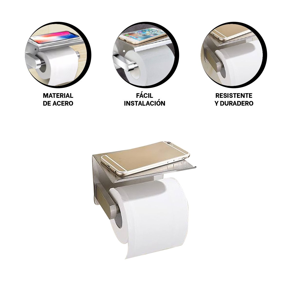 SOPORTE PARA PAPEL HIGIENICO CON DISENO MODERNO PARA PARED PLATEADO ECO Y+POST IT - 5