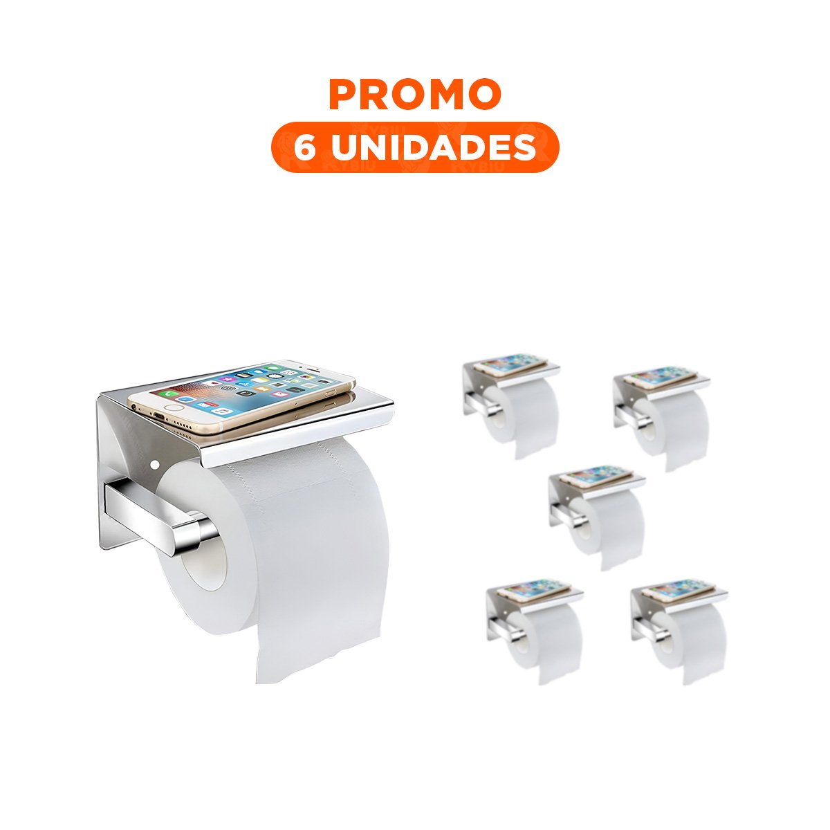 PACK6 DISPENSADOR PARA PAPEL HIGIENICO CON DISENO COMPACTO PARA PARED PLATEADO Y+REGALO STICKER - 1
