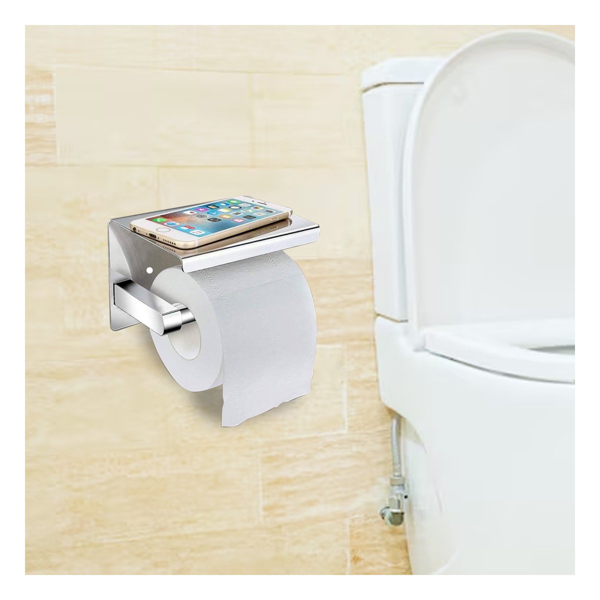 PACK6 DISPENSADOR PARA PAPEL HIGIENICO CON BASE RESISTENTE PARA PARED PLATEADO Y+PAPEL REGALO - 2