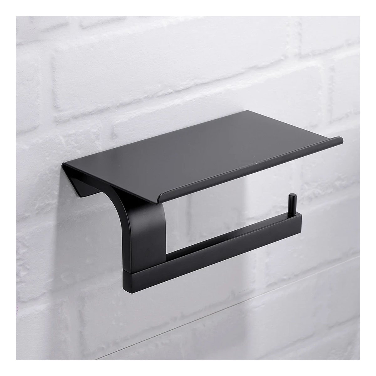 SOPORTE PARA PAPEL HIGIENICO CON REPISA SUPERIOR PARA PARED NEGRO MAX Y+REGALO STICKER - 2