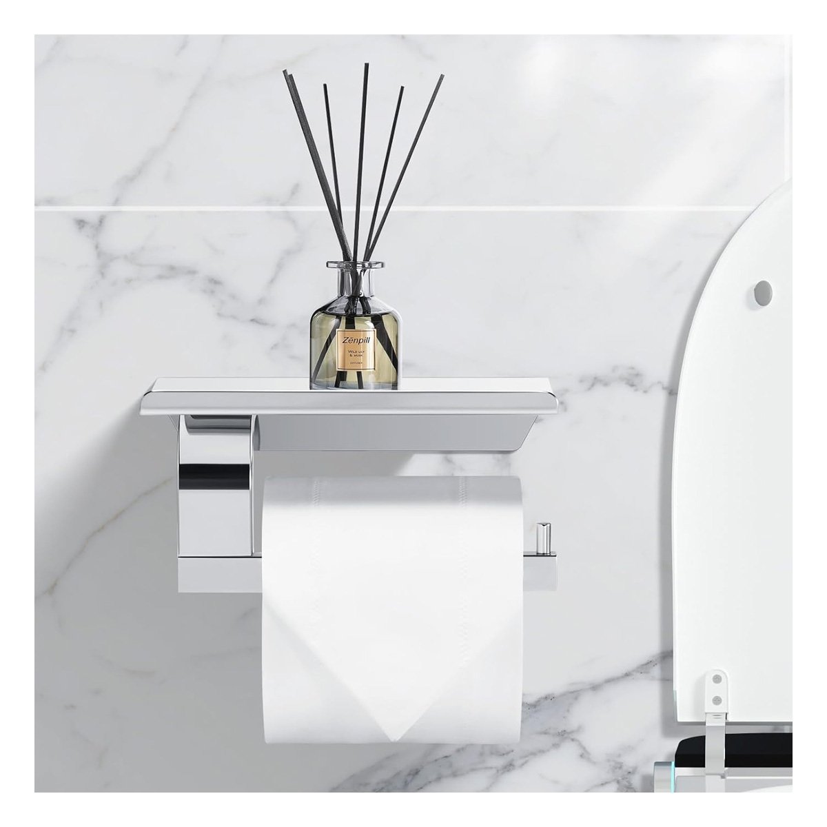 SOPORTE PARA PAPEL HIGIENICO CON REPISA SUPERIOR PARA PARED NEGRO MAX Y+REGALO STICKER - 5