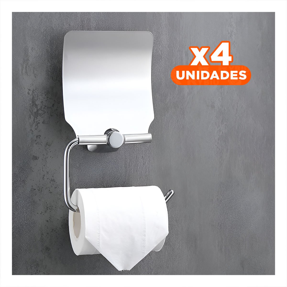 PACK4 DISPENSADOR PARA PAPEL HIGIENICO CON TAPA PARA PARED PLATEADO HOGAR PLUS Y+REGALO STICKER - 1