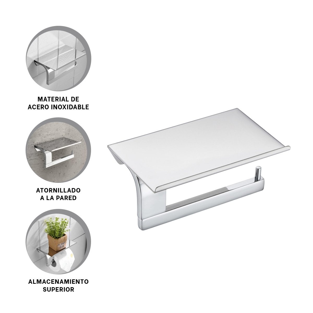 SOPORTE PARA PAPEL HIGIENICO CON DISENO MODERNO PARA PARED PLATEADO ECO Y+POST IT - 5