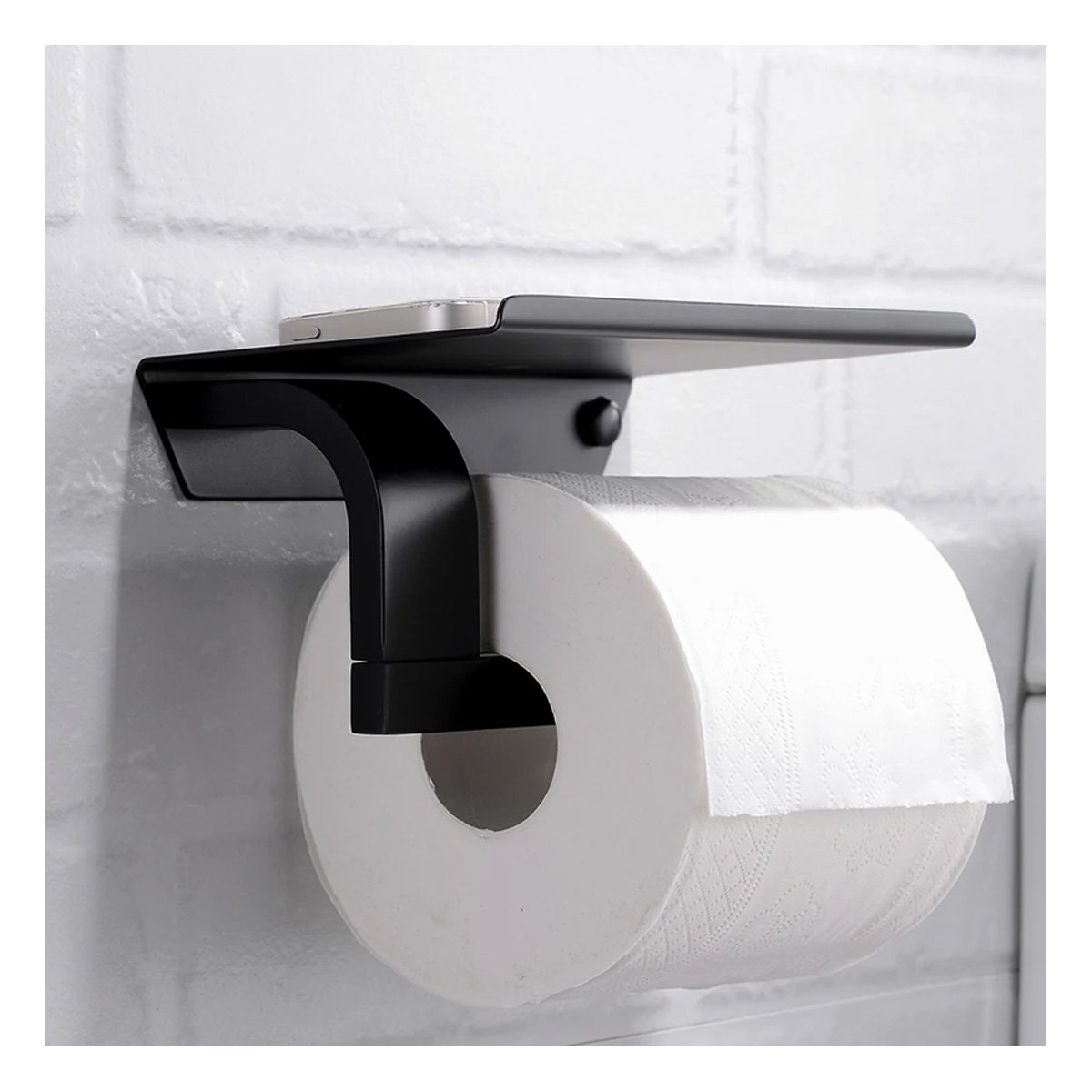 PACK6 DISPENSADOR PARA PAPEL HIGIENICO CON REPISA FIJA PARA PARED METAL NEGRO PRO - 2