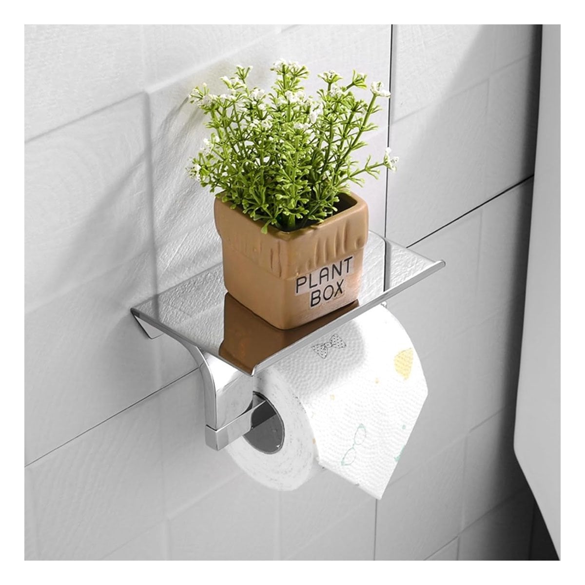 SOPORTE PARA PAPEL HIGIENICO CON ESTANTE FIJO PARA PARED COLOR PLATEADO PRO Y+PAPEL REGALO - 2
