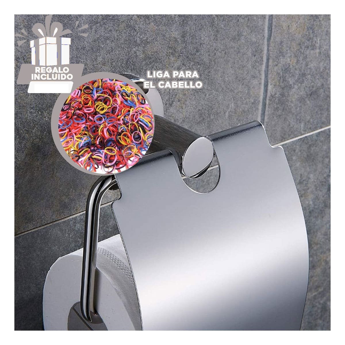 SOPORTE PARA PAPEL HIGIENICO CON TAPA METALICA PARA PARED PLATEADO TOP Y+LIGAS REGALO - 2