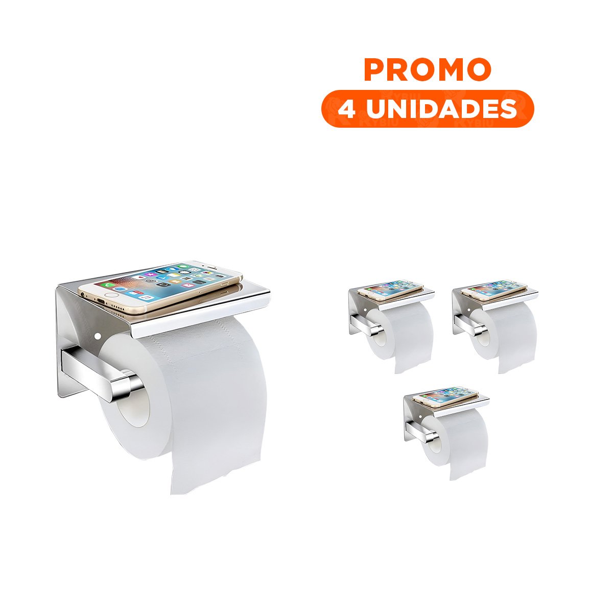 PACK4 SUJETADOR PARA PAPEL HIGIENICO CON DISENO MODERNO PARA PARED PLATEADO TOP - 1