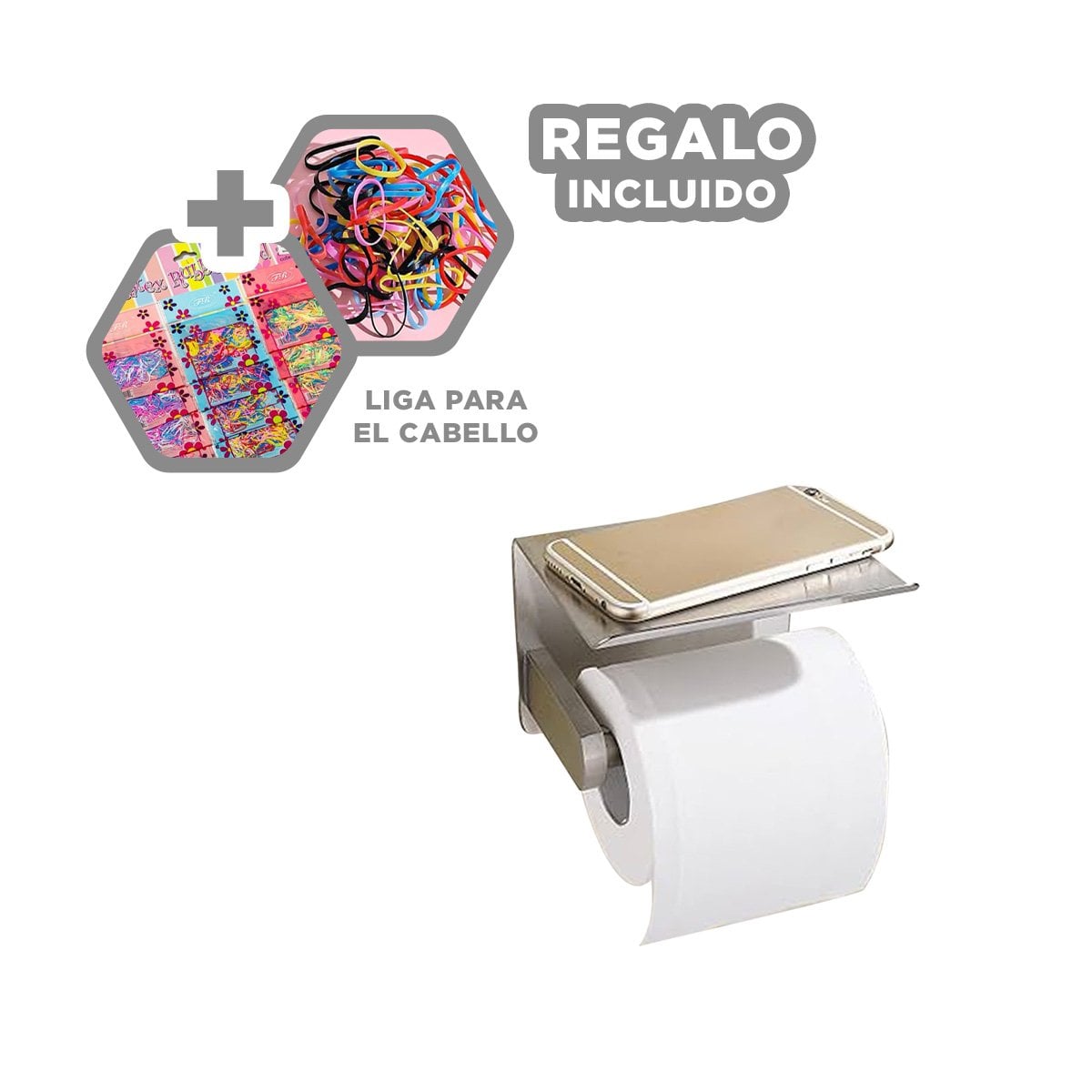 SOPORTE PARA PAPEL HIGIENICO CON BASE ESTABLE PARA PARED PLATEADO TOP Y+LIGAS REGALO - 2