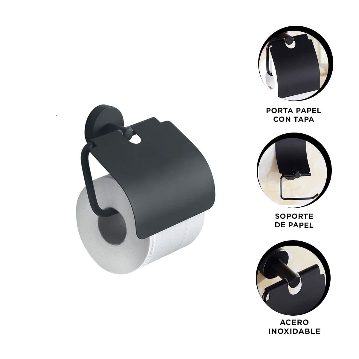 SOPORTE PARA PAPEL HIGIENICO CON DISENO MODERNO PARA PARED NEGRO ECO Y+POST IT - 5