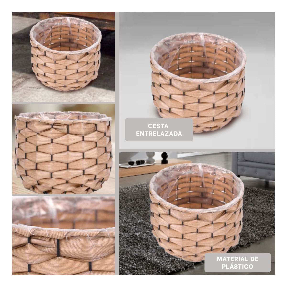 CESTO ENTRELAZADO CON FORRO INTERIOR DECORACION HOGAR PARA USO DIARIO Y+PAPEL REGALO - 3