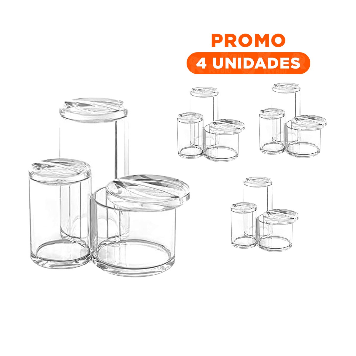 PACK4 CONTENEDOR TUBULAR ACRILICO CON 3 ESPACIOS Y TAPA PARA ORDEN PERSONAL TRANSPARENTE - 1
