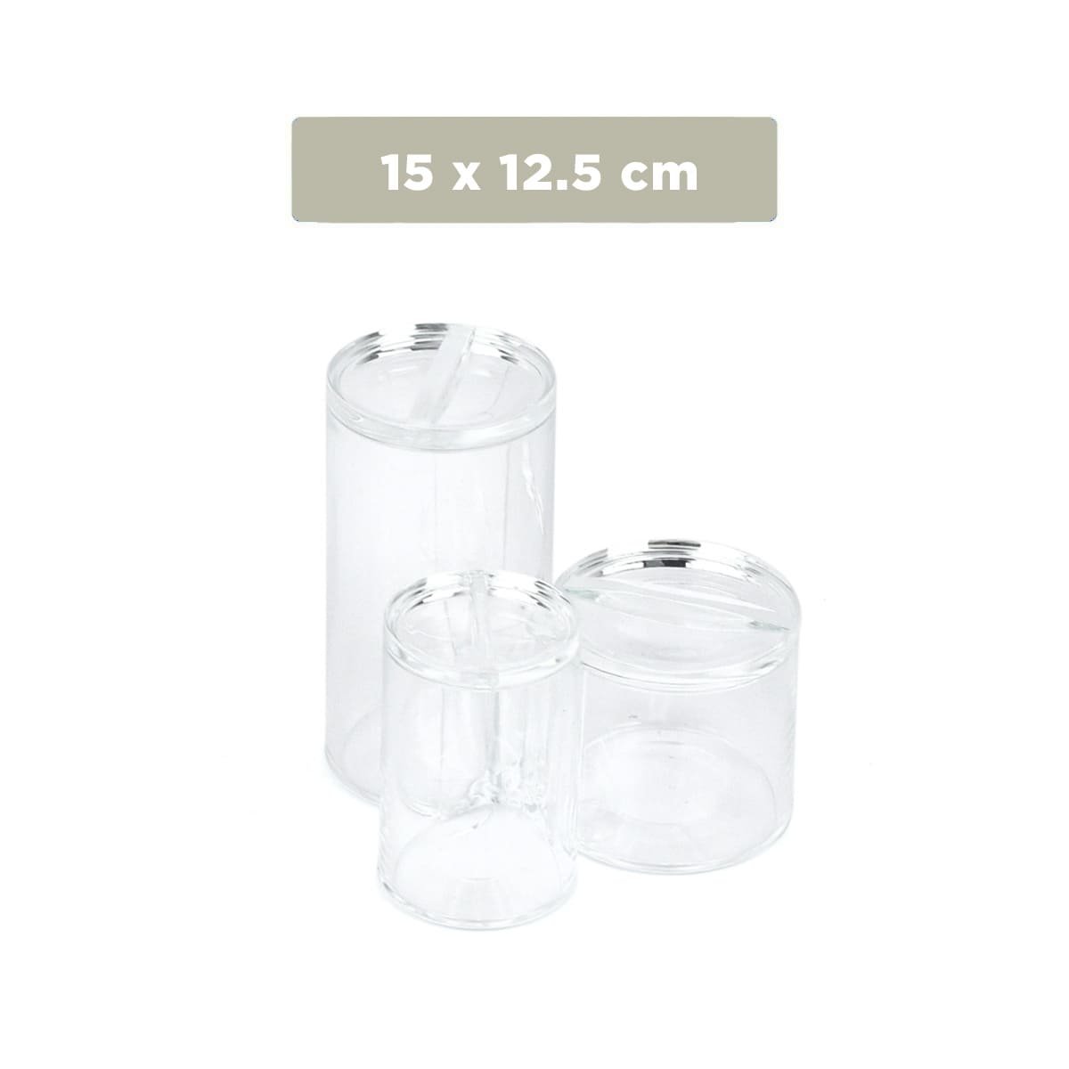 PACK4 CONTENEDOR TUBULAR ACRILICO CON 3 ESPACIOS Y TAPA PARA ORDEN PERSONAL TRANSPARENTE - 4