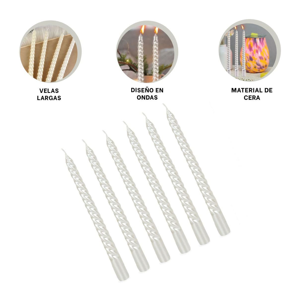 CIRIOS DECORATIVOS LARGOS DE CERA CON DISENO ONDAS PARA HOGAR Y AMBIENTE Y+POST IT - 5