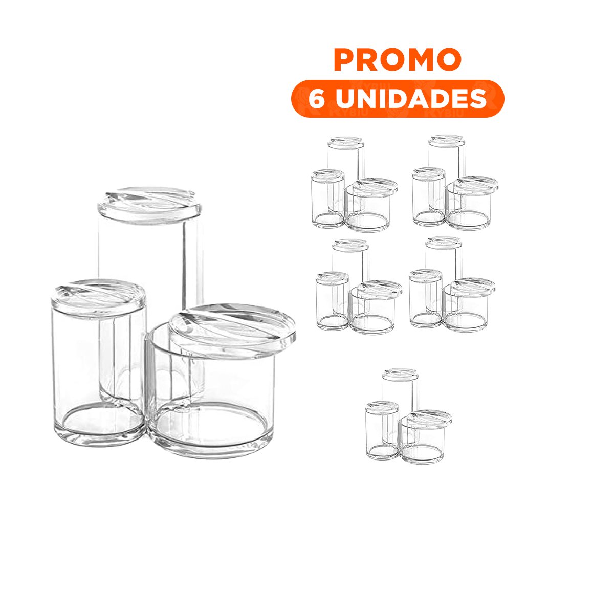 PACK6 ESTUCHE TUBULAR ACRILICO CON 3 ESPACIOS Y TAPA PERSONAL TRANSPARENTE Y+REGALO STICKER - 1