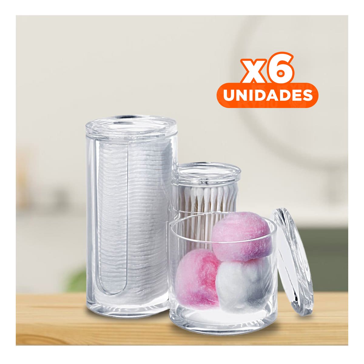PACK6 RECIPIENTE TUBULAR ACRILICO CON 3 ESPACIOS Y TAPA PARA ORGANIZACION EN CASA TRANSPARENTE - 1