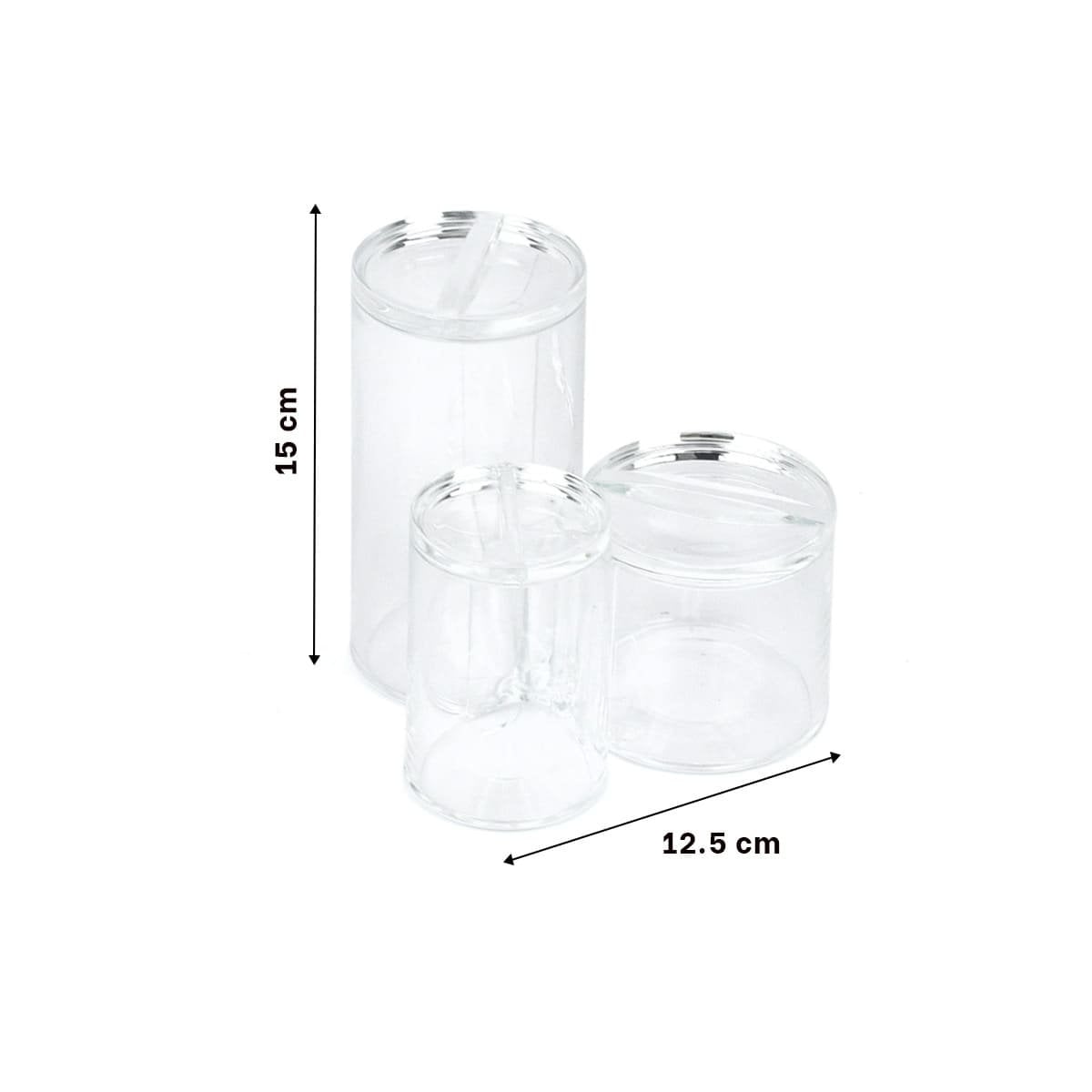 RECIPIENTE ACRILICO 3 ESPACIOS TUBULARES CON TAPA PARA EL HOGAR TRANSPARENTE Y+LIGAS REGALO - 4