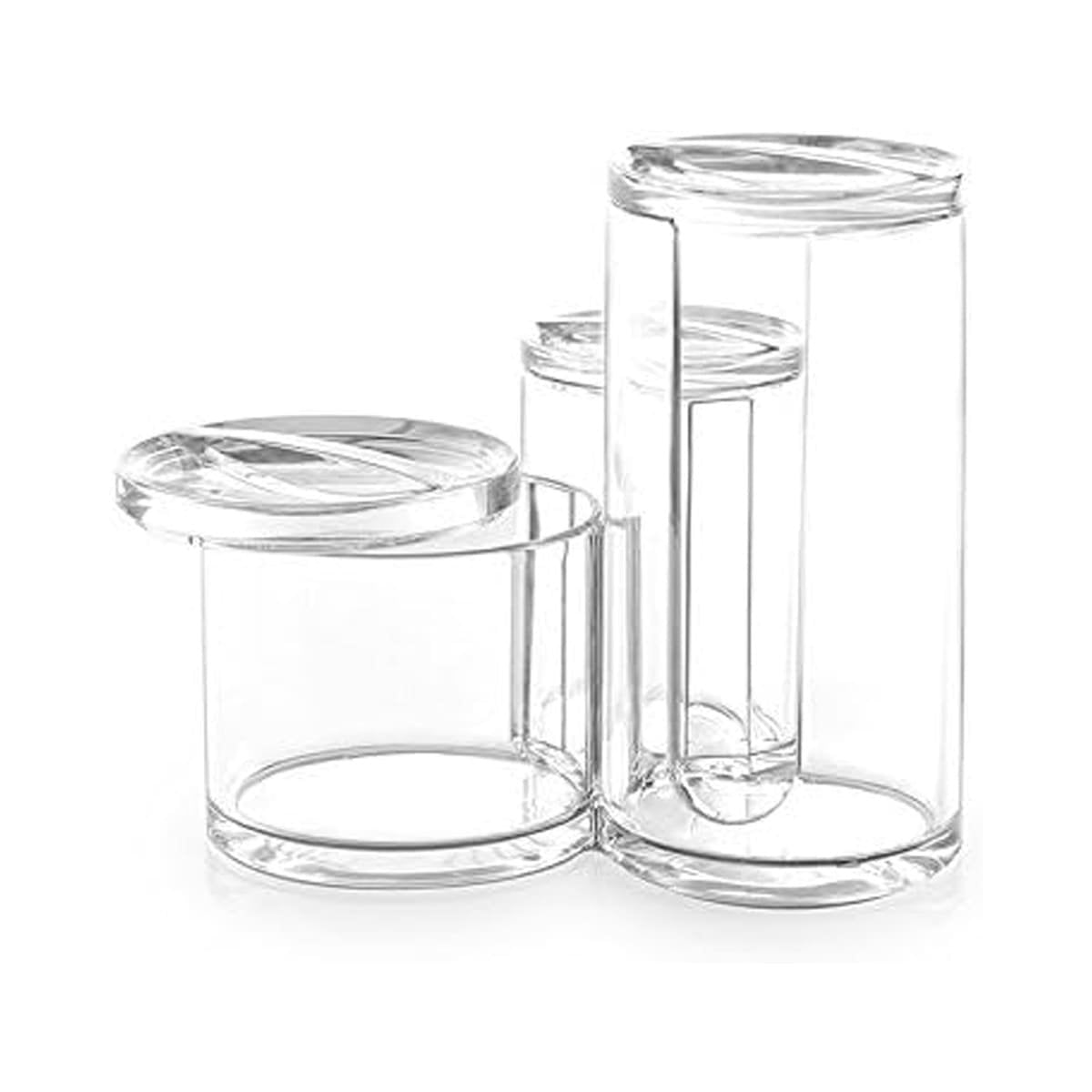 RECIPIENTE ACRILICO 3 ESPACIOS TUBULARES CON TAPA PARA EL HOGAR TRANSPARENTE Y+LIGAS REGALO - 5