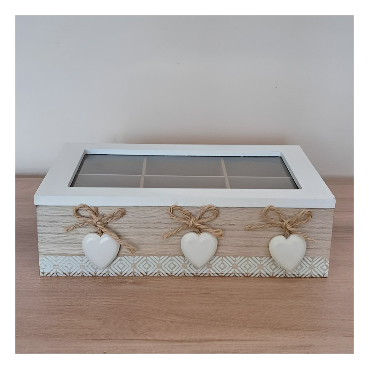 PACK4 SOPORTE DECORATIVO DE MADERA CON 6 DIVISIONES Y CORAZONES Y+REGALO STICKER - 3